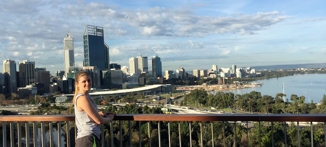 MSU student in Australia overlooking city and beach