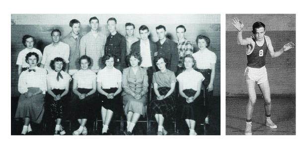 Norm, second from left in back, worked on his high school newspaper. Norm found time between flying lessons and studying to play basketball for Winifred.